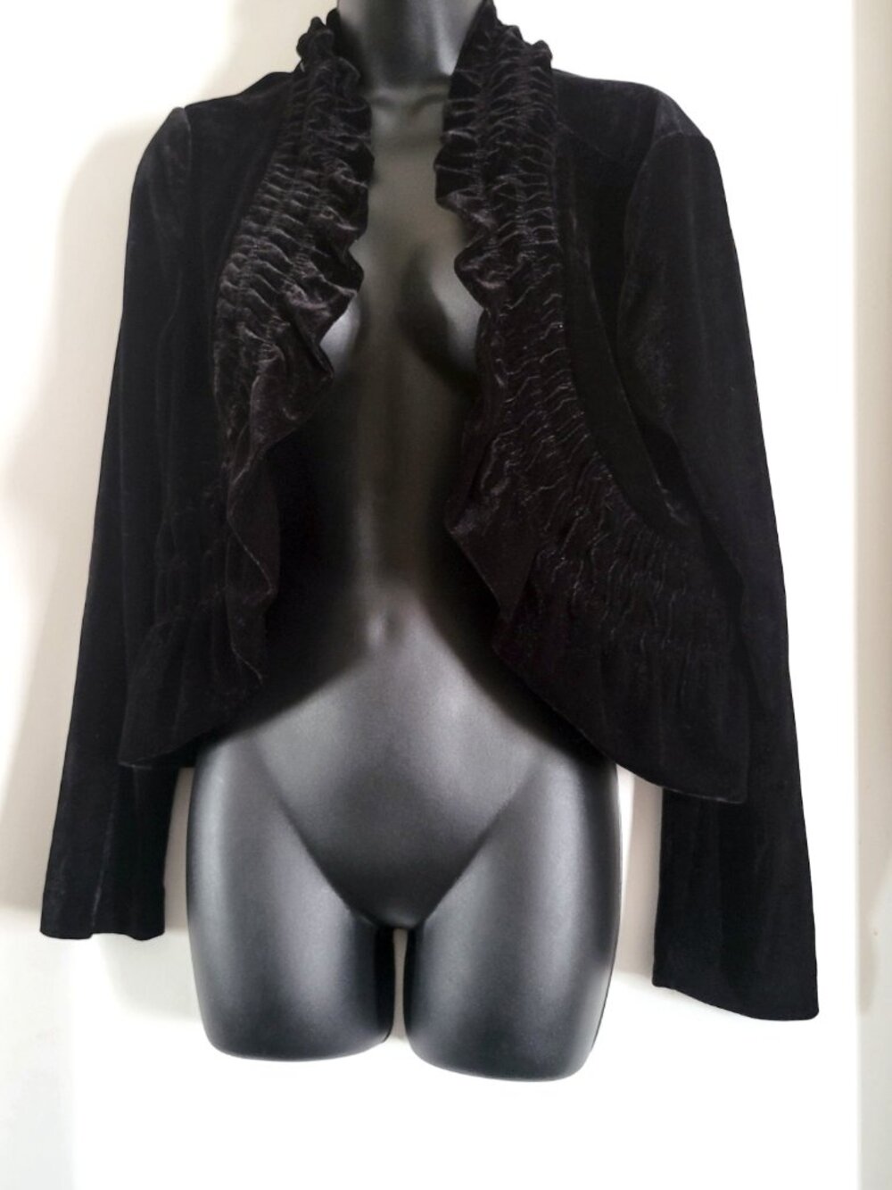 Black Ruffle Velvet Cardigan - Picture 4 of 5